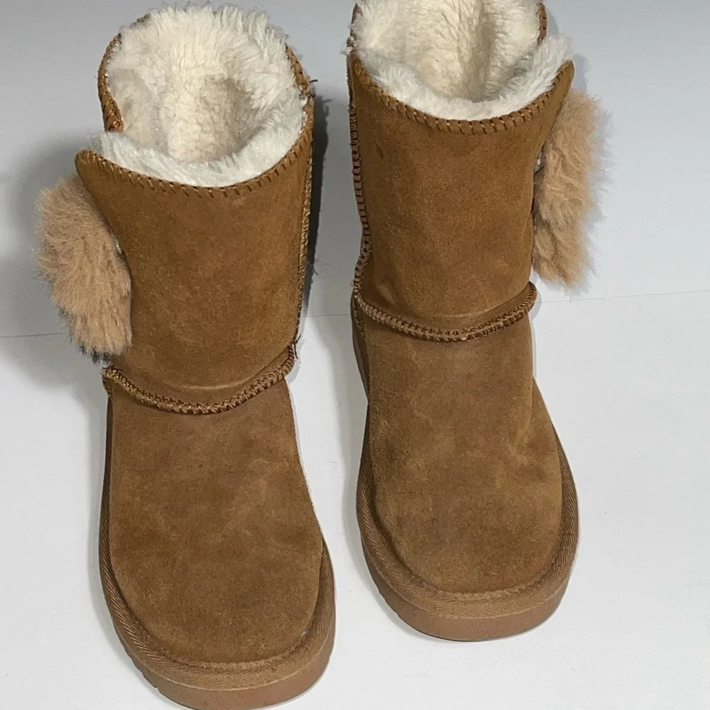 DREAM PAIRS Girls Boots Winter Snow Suede Mid Calf Boots Faux Fur Lined Fuzzy 12